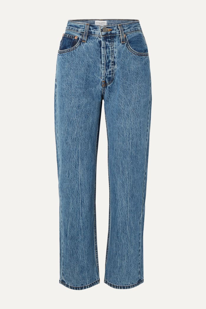 Still Here Tate Cropped Striped High-Rise Straight-Leg Jeans, $280, available here.