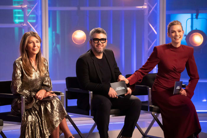 Nina Garcia, Brandon Maxwell and Karlie Kloss on the set of 'Project Runway.'