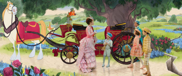 Mary, Georgie (Joel Dawson), Anabel (Pixie Davies), Jack (Lin-Manuel Miranda) and John (Nathanael Saleh). Photo Courtesy of Disney
