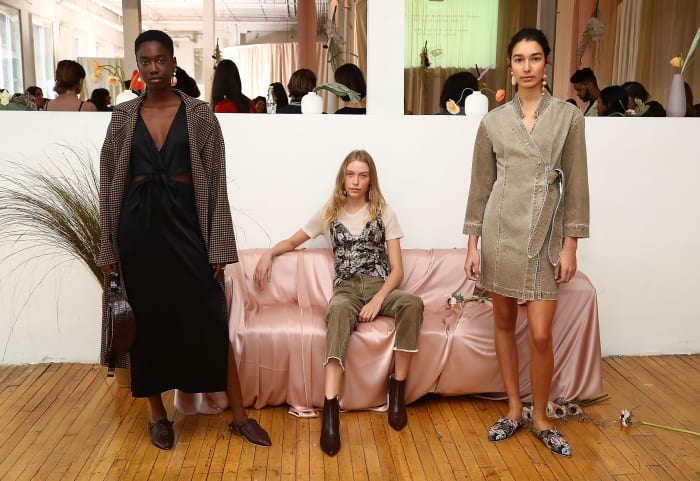 Looks from Nanushka's New York Fashion Week presentation in February. Photo: Astrid Stawiarz/Getty Images