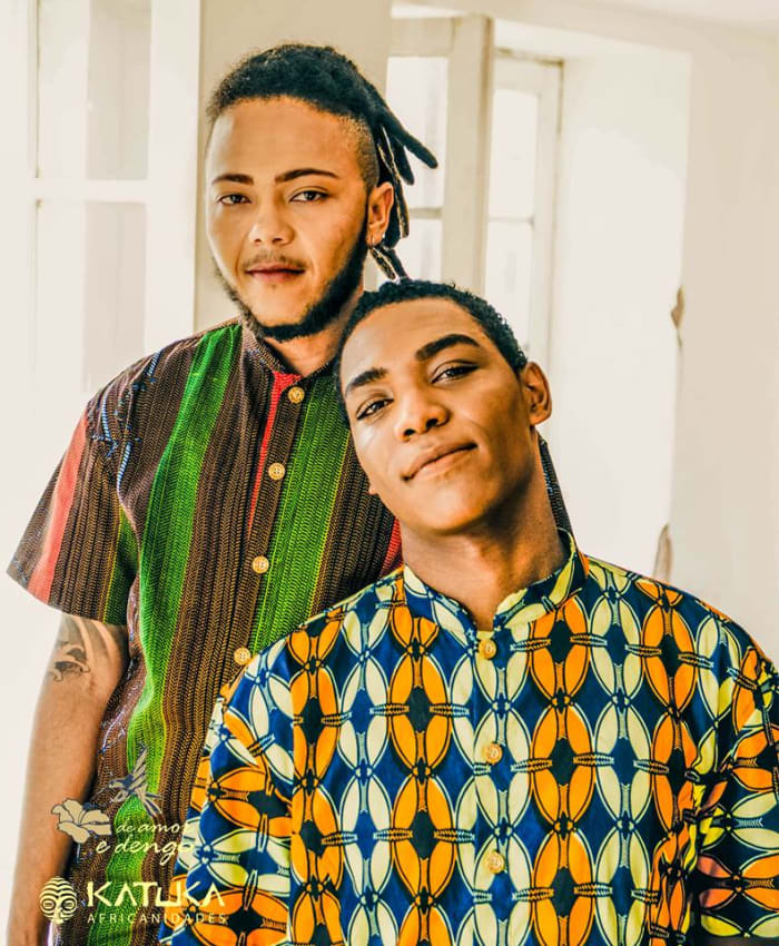Models Bruno Santana and Vini Silva wearing Renato Carneiro's designs. Photo: Ana Luiza Abreu/Courtesy of Renato Carneiro