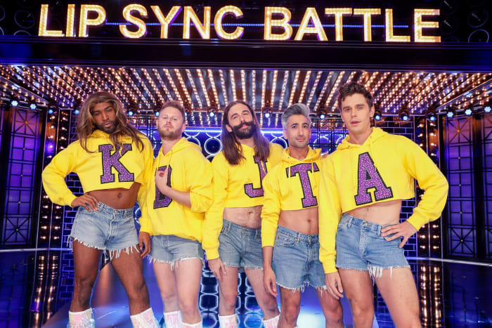 Go team! The Fab Five wear Tan's new trademark look on 'Lip Sync Battle.' Photo: Trae Patton for Paramount Network