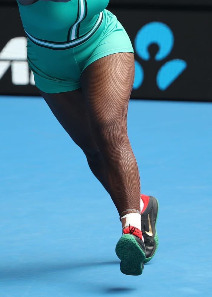 Serena Williams Played Tennis in a Turquoise Leotard and Fishnet Tights