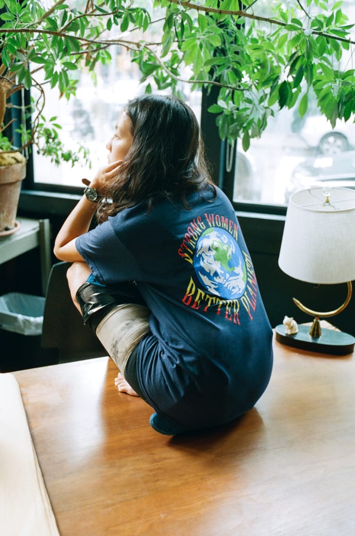 Maia Ruth Lee in a Lou Dallas T-shirt at Café Forgot. Photo: Christian DeFonte/Courtesy of Café Forgot