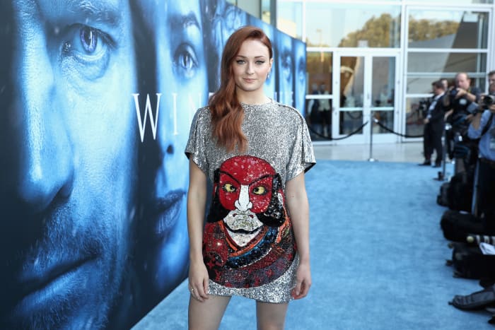 Turner channeling Sansa Stark on the red carpet celebrating 'Game Of Thrones' season 7 on July 12, 2017. Photo by Neilson Barnard/Getty Images