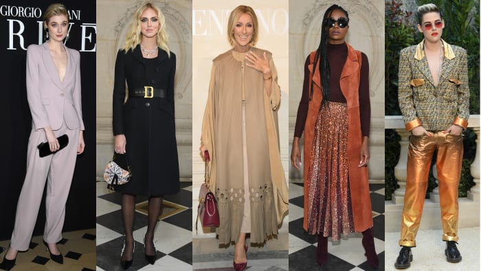 Elizabeth Dibicki, Chiara Ferragni, Celine Dion, Kiki Layne and Kristen Stewart at Couture Week in Paris. Photos: Getty Images