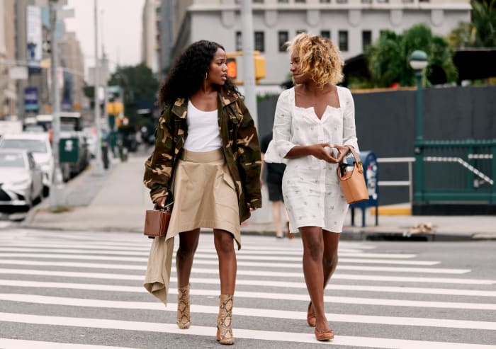 Bustle Senior Fashion Market Editor Gabby Prescod (left) and BET Style Director Danielle Prescod (right) at New York Fashion Week. Photo: Imaxtree