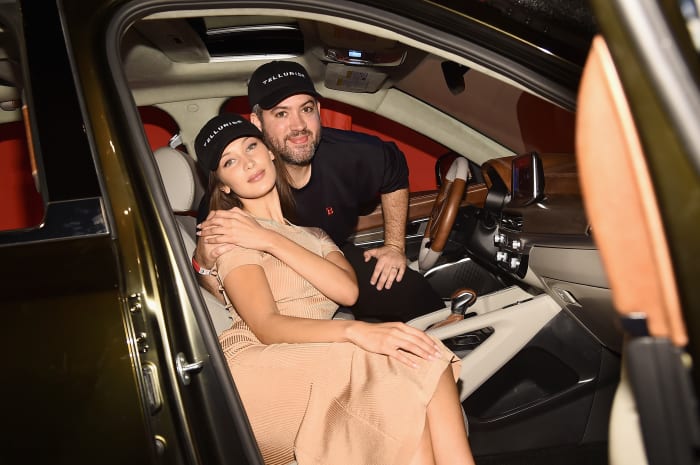 Bella Hadid and Brandon Maxwell in a Kia at the designer's Spring 2019 show. Photo: Ilya S. Savenok/Getty Images for IMG