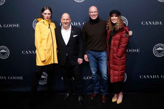 (L-R) Coco Rocha, Canada Goose President & CEO Dani Reiss, hockey player Mark Messier and Murphy at the Canada Goose Project Atigo event. Photo: Jason DeCrow/AP Images for Canada Goose/Courtesy Canada Goose