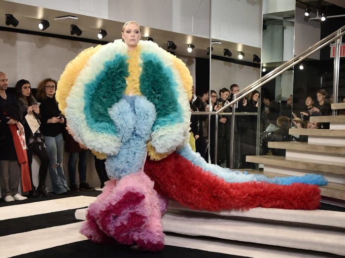 Gwendoline Christie walks the Tomo Koizumi fashion show during New York Fashion Week. Photo: Steven Ferdman/Getty Images