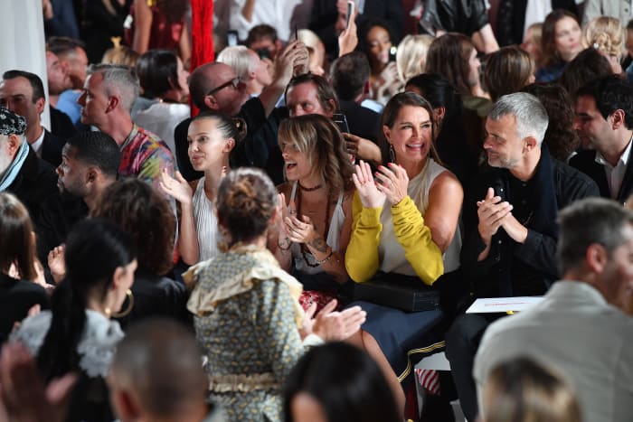 Millie Bobby Brown, Paris Jackson and Shields attend the Calvin Klein spring 2019 runway show at New York Fashion Week. Photo: Dia Dipasupil/Getty Images