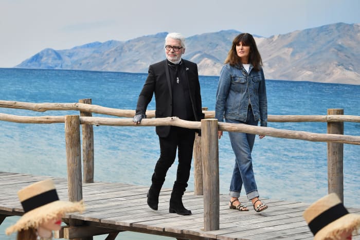 Karl Lagerfeld with Virginie Viard, right, at the Chanel Spring 2019 fashion show. Photo: Pascal Le Segretain/Getty Images