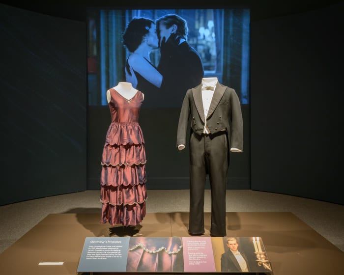 Mary and Matthew's proposal costumes by Caroline McCall in the 'Costumes of Downton Abbey' exhibit. Photo: Courtesy of Courtesy of Winterthur