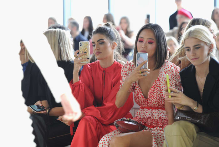 Camila Coelho, Aimee Song and Caroline Daur at Self-Portrait's Spring 2019 show. Photo by Craig Barritt/Getty Images for Self-Portrait