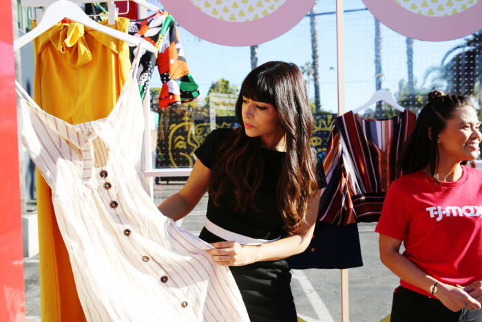 Hannah Simone at a T.J. Maxx shopping event in Venice, California. Photo: Rachel Murray/Getty Images for T.J. Maxx