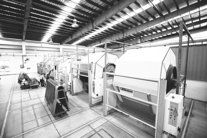 Inside TanTec, the tannery Everlane works with to produce its Tread sneakers. Photo: Courtesy of Everlane