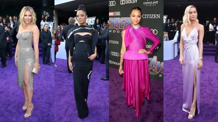 Scarlett Johansson, Tessa Thompson, Zoe Saldana and Brie Larson at the premiere of "Avengers: Endgame" in Los Angeles. Photos: Getty Images
