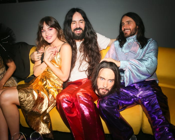 Dakota Johnson, Alessandro Michele and Jared Leto at Gucci's "Gucci vs. Guccy" Met Gala 2019 after party. Photo: Courtesy of Gucci