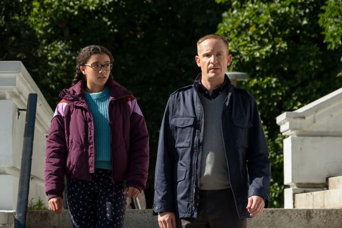 Baker, as Mary Anne, and Marc Evan Jackson as her dad, Richard in 'The Baby-Sitters Club.'
