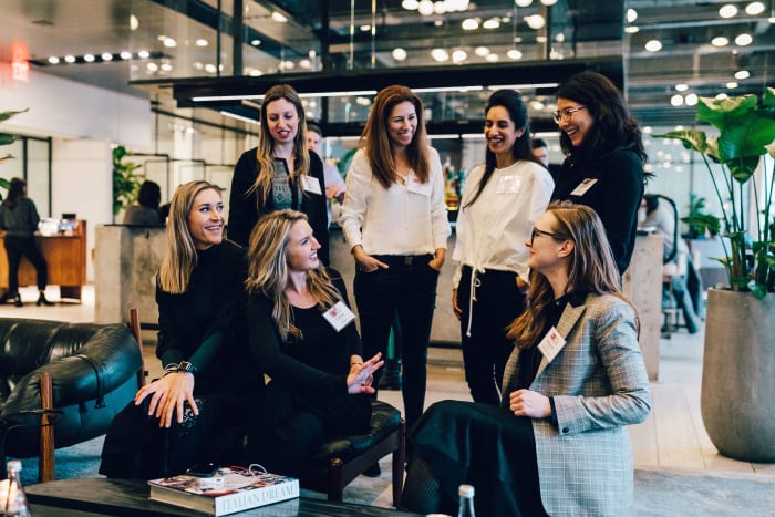 A group of New York Fashion Tech Lab's startup founders pictured pre-quarantine at New York City's Spring Studios.
