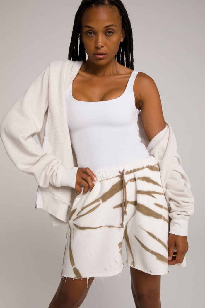 Good American Cropped & Cool Sweatshirt, $75, available here; Good American Boyfriend Sweatshort, $69, available here.