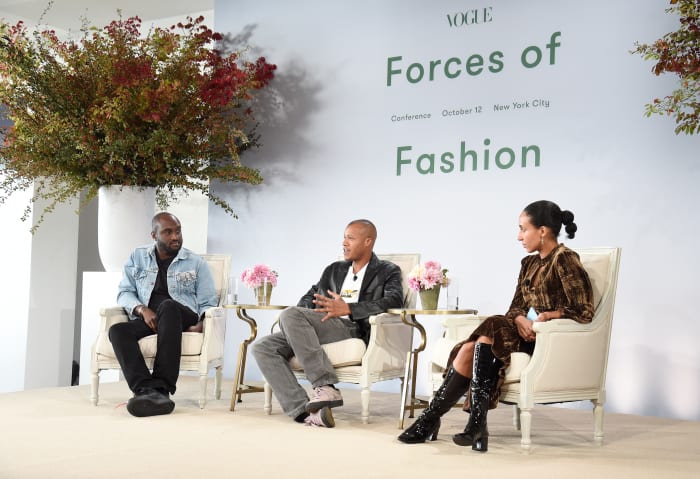 Virgil Abloh, Heron Preston and Chioma Nnadi at Vogue's Forces of Fashion Conference in 2017.