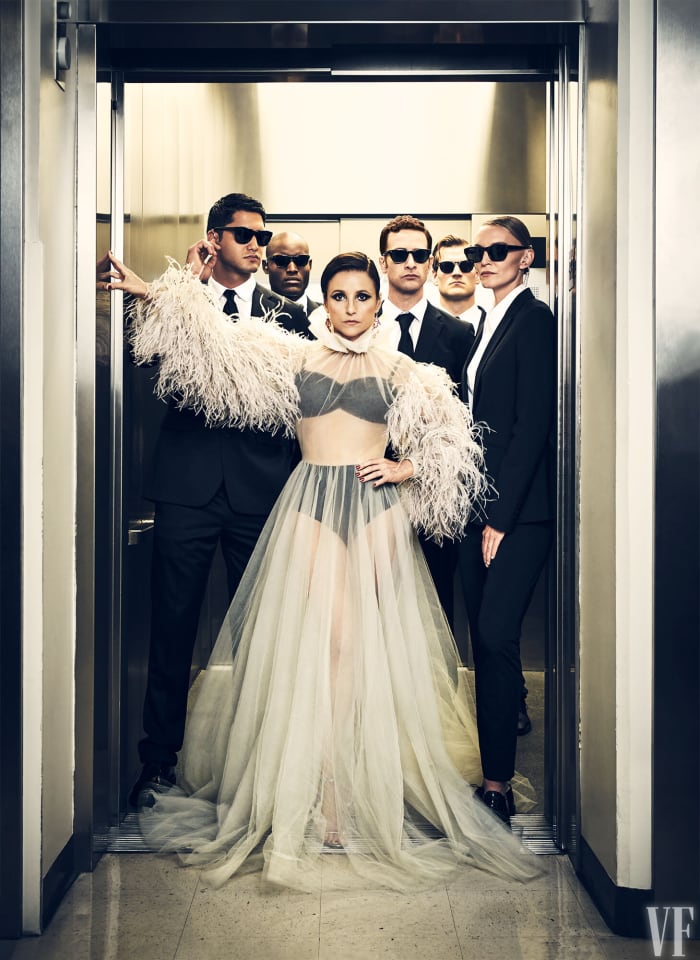 Louis-Dreyfus in Valentino in Vanity Fair, styled by Chapoteau.