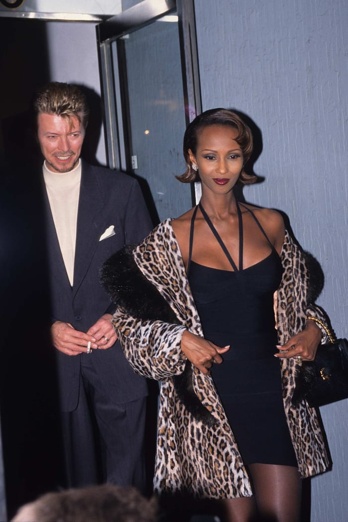 David Bowie and Iman during the Cork Street Art Exhibition of David Bowie's Work at Cork Street in London.