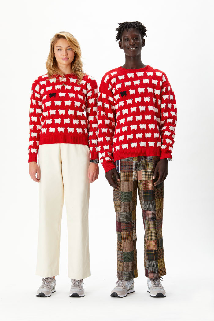 The reissue of the Warm & Wonderful sheep sweater, in collaboration with Rowing Blazers.