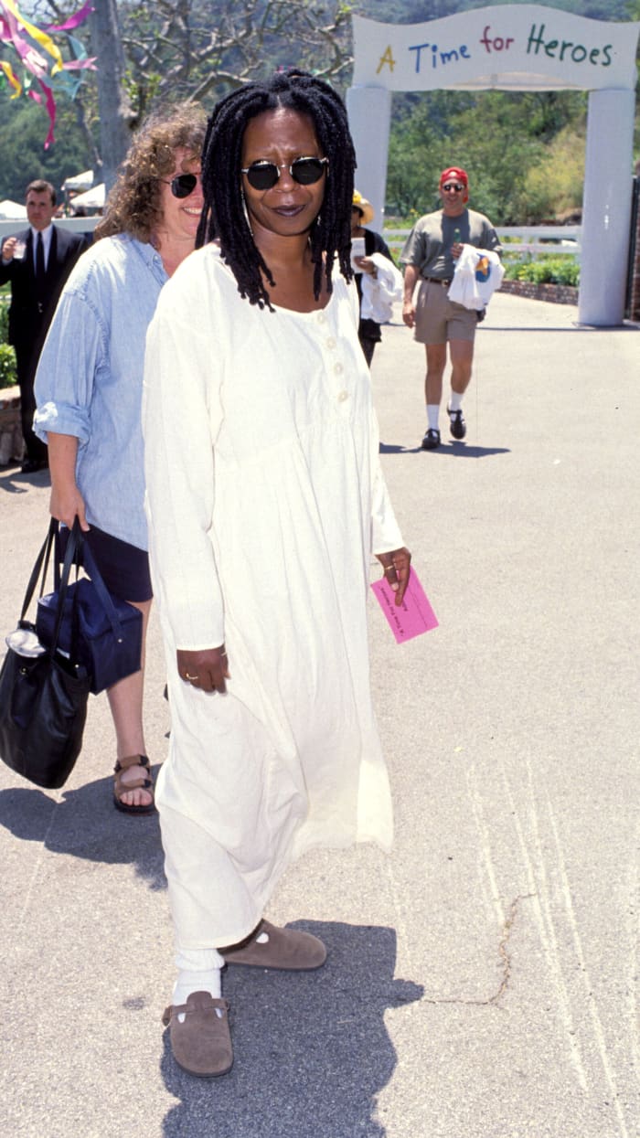 Great Outfits in Fashion History Whoopi Goldberg in a Sack Dress and