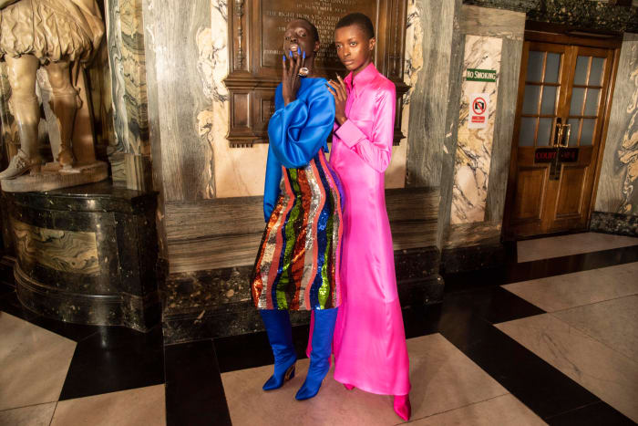 Models behind the scenes at Halpern's Fall 2020 show during London Fashion Week.