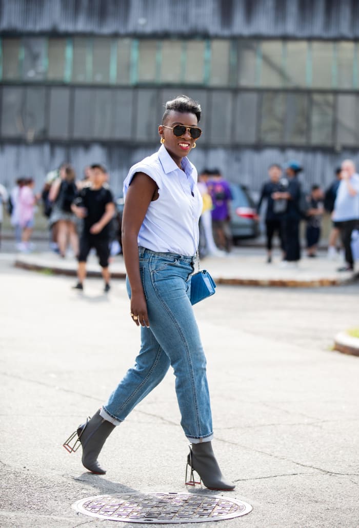 Nikki Ogunnaike on the street at New York Fashion Week Spring 2020.