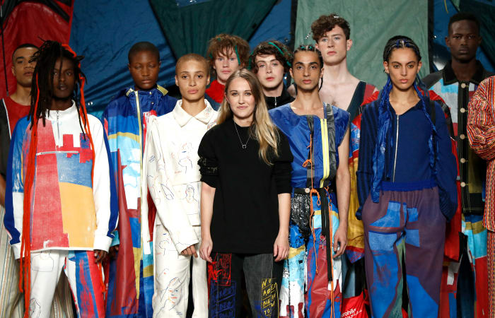 Designer Bethany Williams on the runway at her London Fashion Week in February 2019.