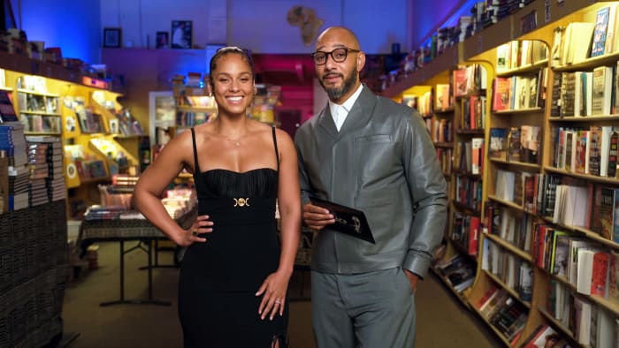 Alicia Keys and Swizz Beatz speak during the 52nd NAACP Image Awards