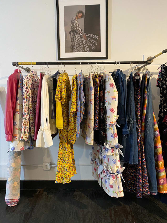 Pieces from Jonathan Cohen's Spring 2020 collection on display at his studio.