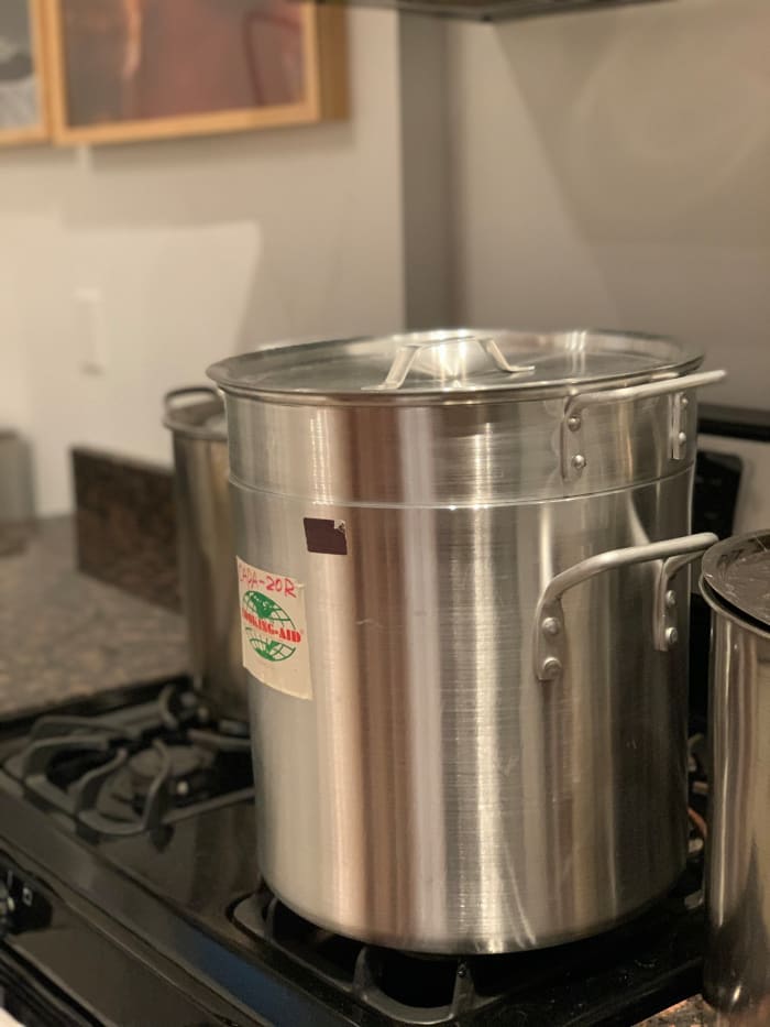 Where the hand-dyeing magic happens: in a giant industrial pot in the office's full kitchen.
