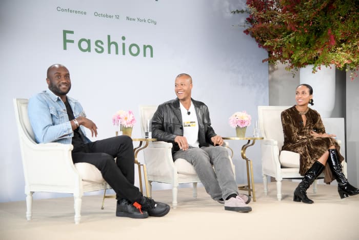 Virgil Abloh — pictured onstage with Heron Preston and Chioma Nnadi at the 2017 Forces of Fashion conference — returns in 2020.