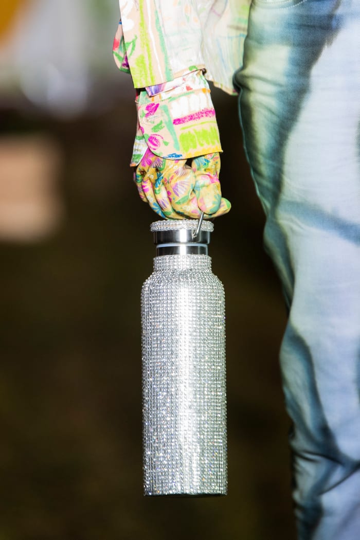 Collina Strada's Rhinestone Water Bottle, available for $90, as shown in the brand's Fall 2020 runway show during New York Fashion Week.