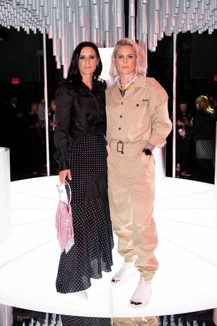 Krieger, wearing Max Mara and Benedetta Bruzziches, and Harris at the Tag Heuer Connected watch launch party.