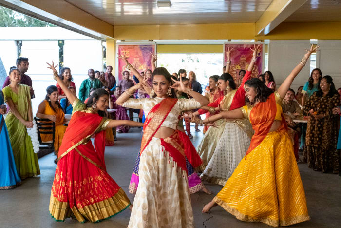 A dance scene from the ' ... Felt Super Indian' episode of 'Never Have I Ever.'