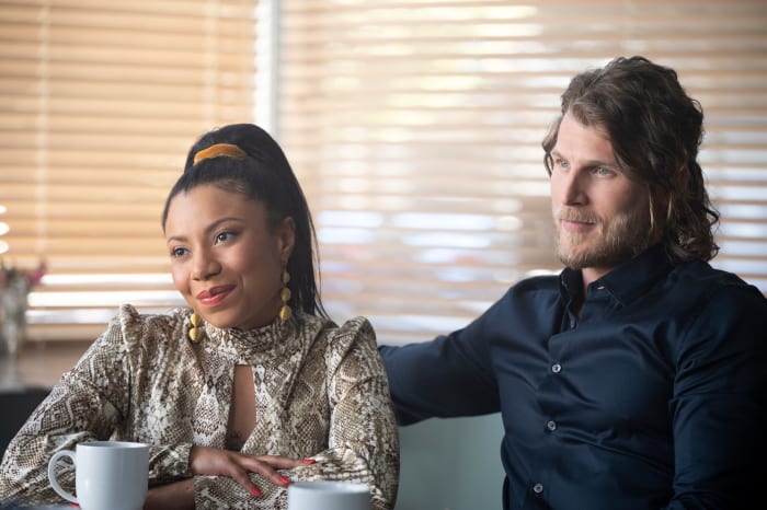 Grant as Sherry and Travis Van Winkle as optimized man Cary in 'You.'