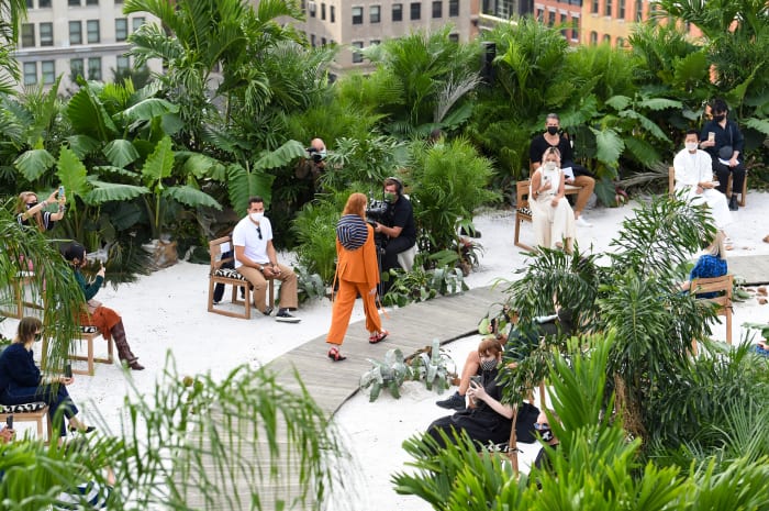 One of the first brands to return to the runway during the Covid-19 pandemic was Jason Wu, which staged a Spring 2021 show on the roof of Spring Studios in September 2020.