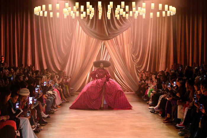 A special moment on the Christopher John Rogers runway in February 2020.