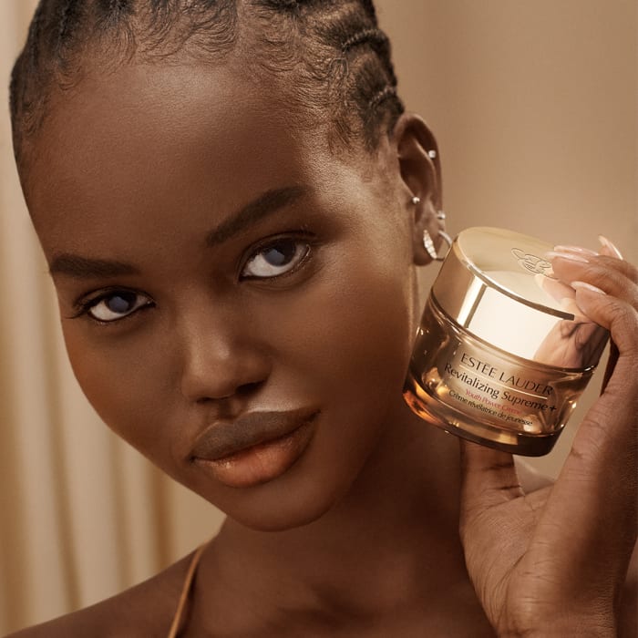 Adut Akech in the campaign for Estée Lauder's Revitalizing Supreme cream.