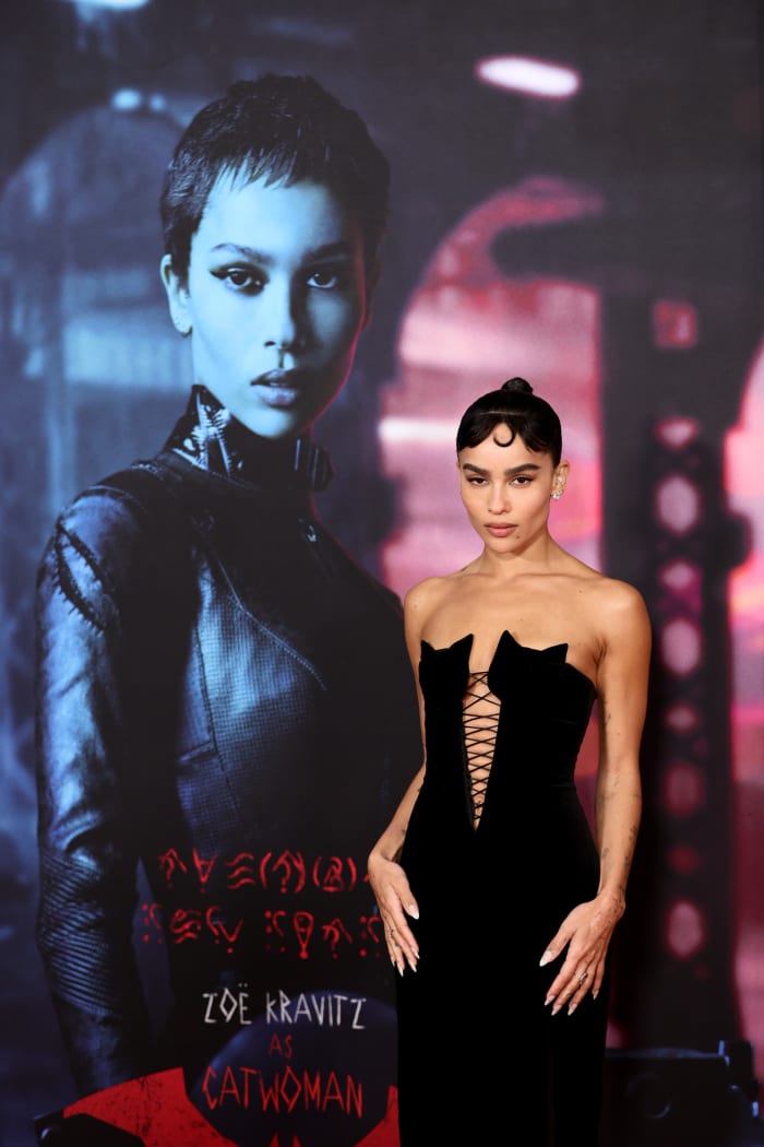 Zoë Kravitz in custom Oscar de la Renta at a premiere of 'The Batman' in New York City.