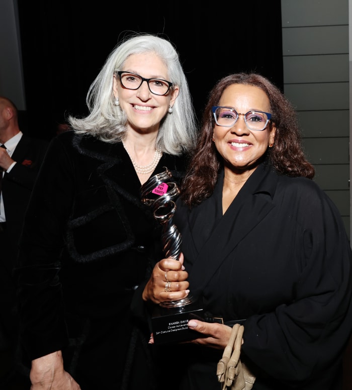Dr. Deborah Nadoolman Landis and CDG Career Achievement award honoree Sharen Davis at the 2022 CDG Awards.