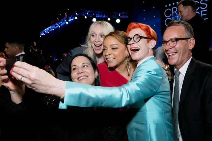 Arianne Phillips, Gwendoline Christie, Carter, Sandy Powell and Christopher Peterson at the 2020 Critics' Choice Awards.
