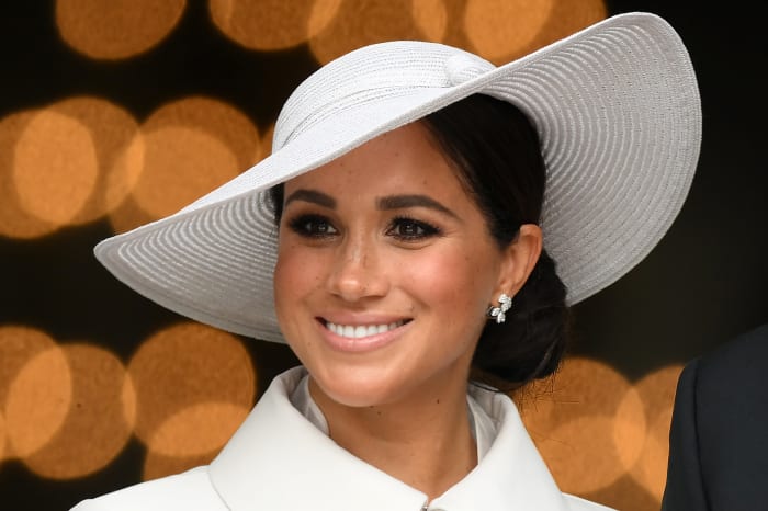 Meghan, Duchess of Sussex leaves after attending the National Service of Thanksgiving to Celebrate the Platinum Jubilee of Her Majesty The Queen at St Paul's Cathedral on June 3, 2022 in London, England