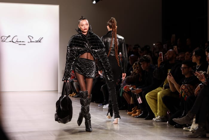 Looks from the LaQuan Smith Fall 2020 collection.
