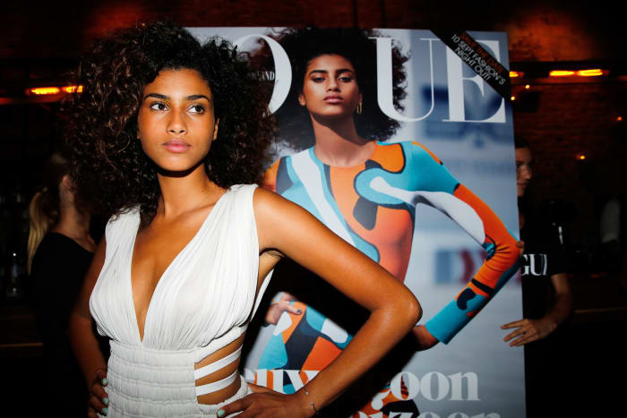 Dutch model Imaan Hammam at a launch party for her 'Vogue' Netherlands September Issue cover in 2015.